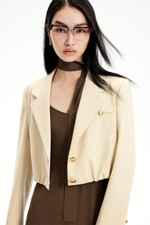 Women's Pleated Crop Blazers Jaceket